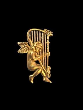 Angel Harp Antique Gold Color Brooch Pin